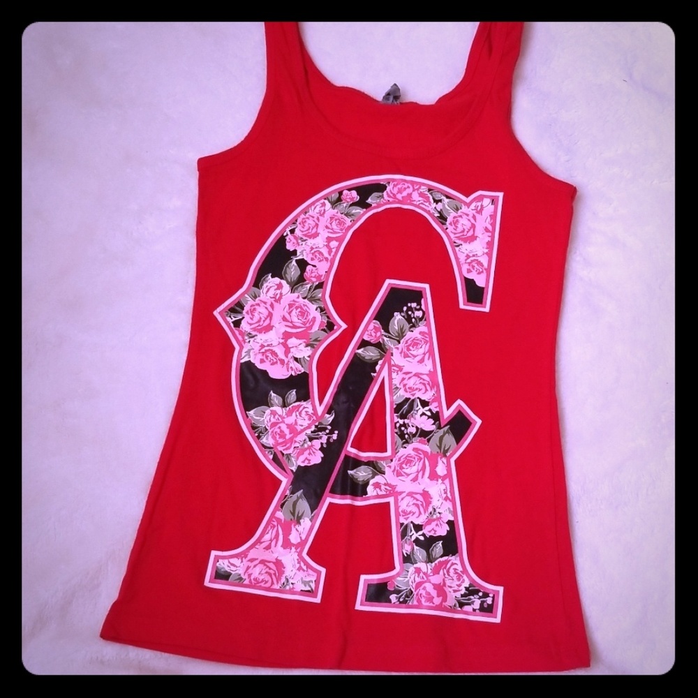 Bright Red Tank Top with Rose Graphic